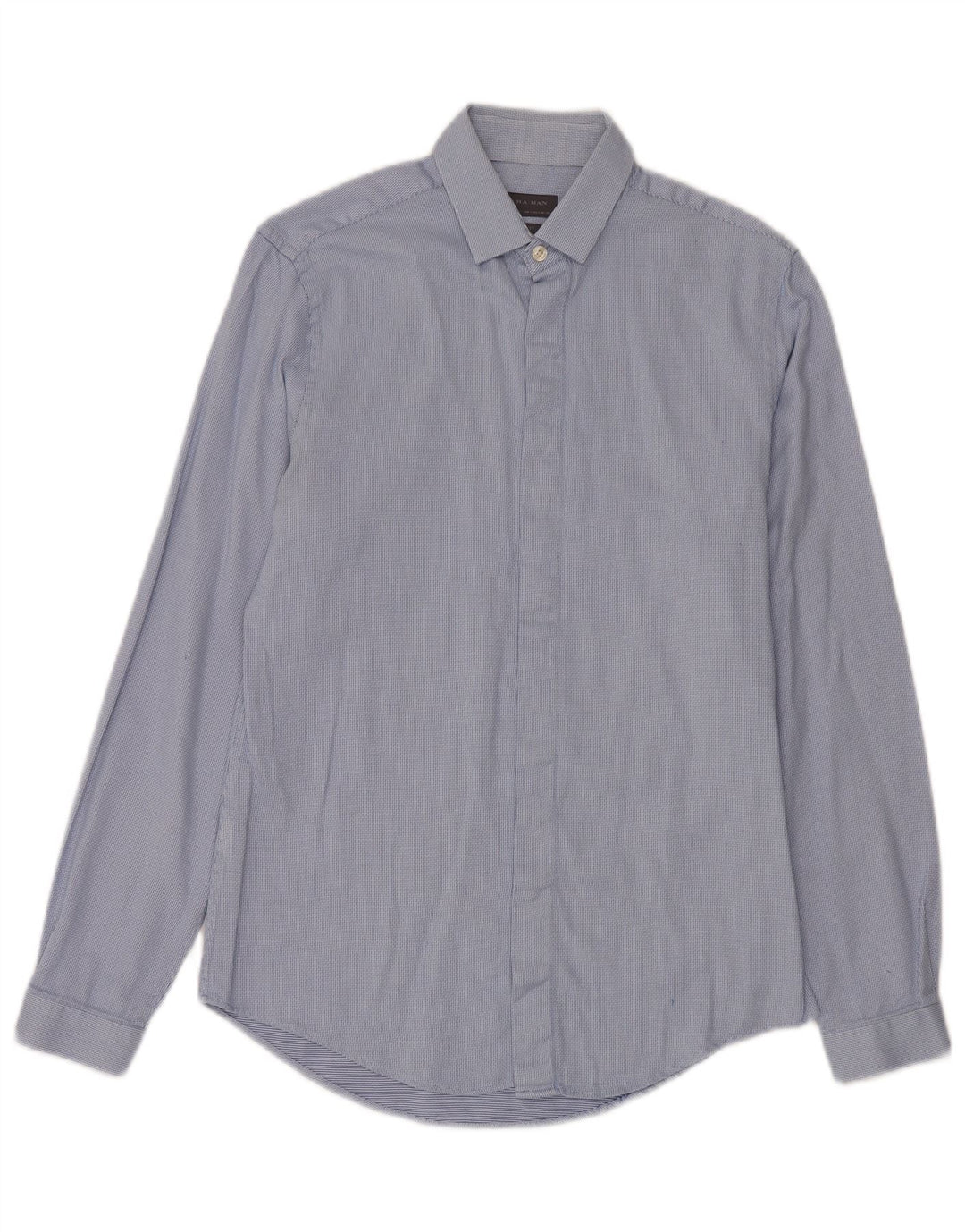 Camisa masculina Zara Slim Fit pequena algodão manchado azul