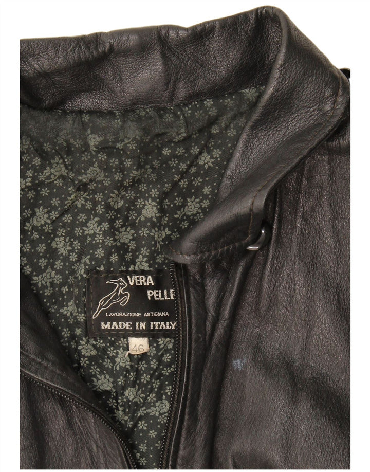 Jaqueta de couro feminina vintage IT 46 grande couro preto