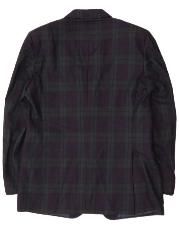 Jaqueta blazer masculina vintage com 2 botões IT 54 2XL lã xadrez azul marinho