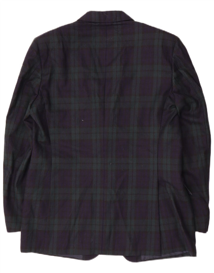 Jaqueta blazer masculina vintage com 2 botões IT 54 2XL lã xadrez azul marinho