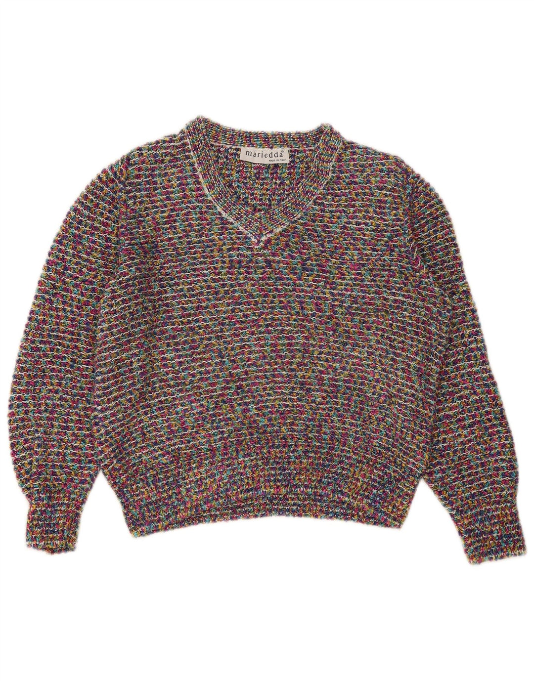 Suéter feminino Mariedda com decote em V IT 46 grande multicolorido manchado
