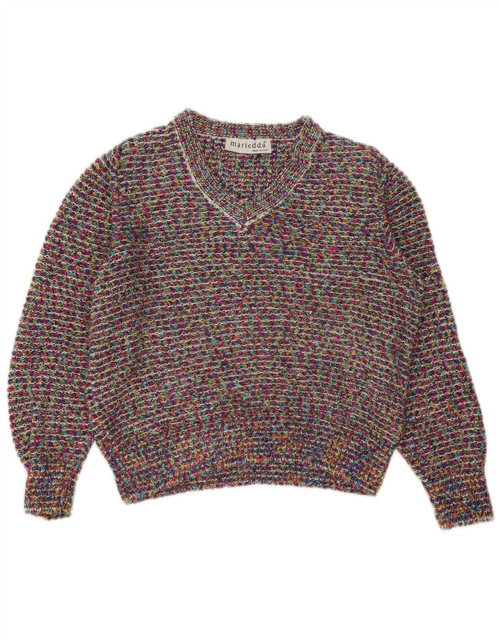 Suéter feminino Mariedda com decote em V IT 46 grande multicolorido manchado