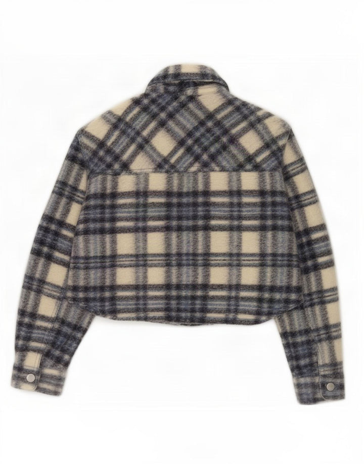 Zara Jaqueta bomber feminina cropped manga 3/4 grande Reino Unido 10 pequena xadrez cinza