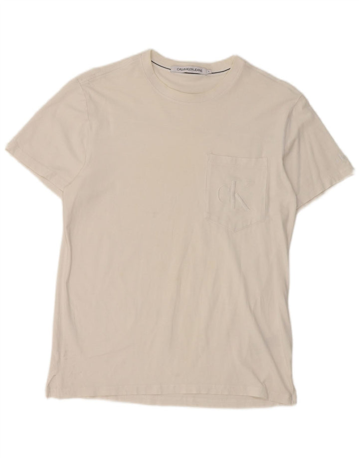 Camiseta masculina Calvin Klein Jeans top pequeno algodão branco