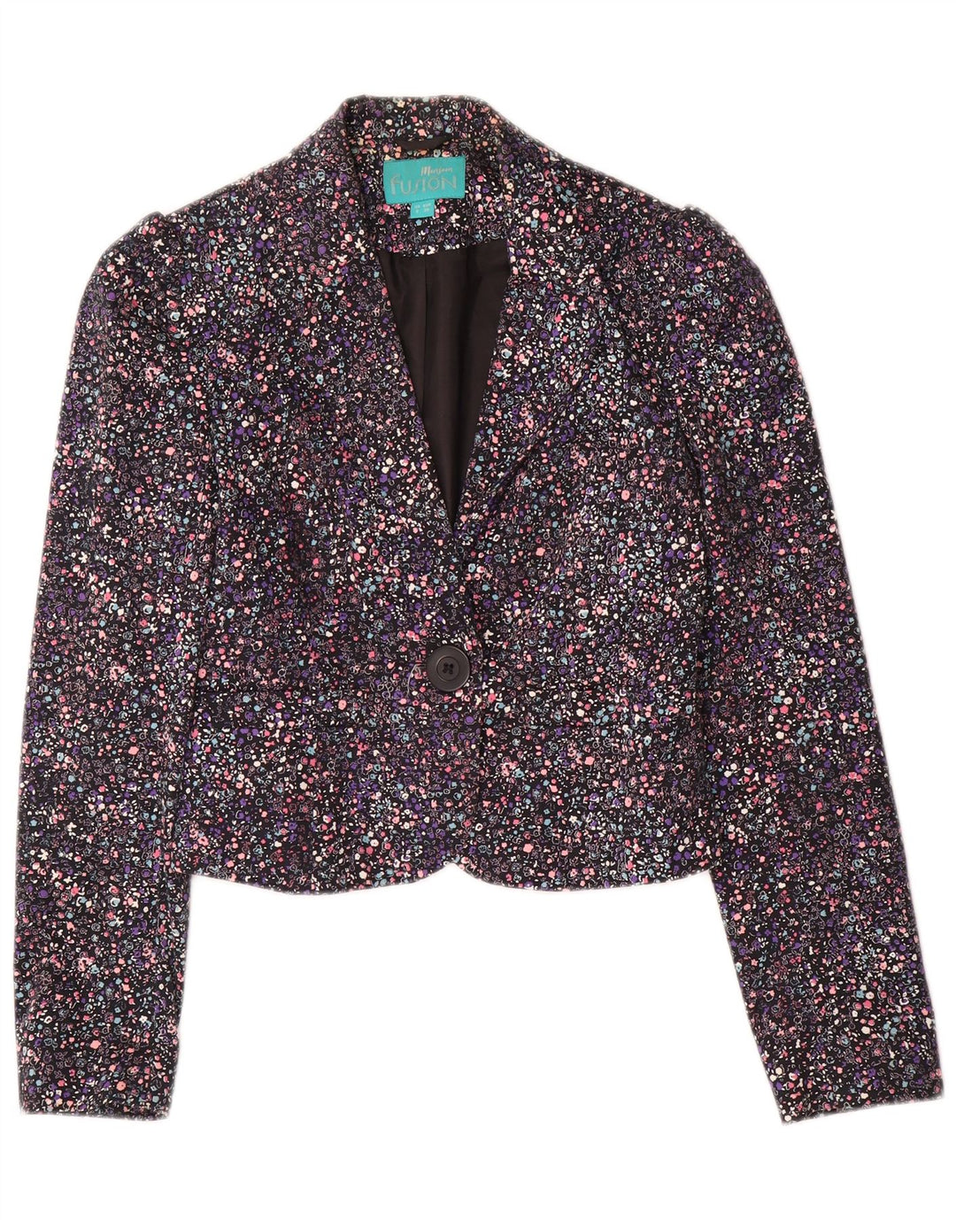 Jaqueta blazer feminina Monsoon Crop 1 botão Reino Unido 8 pequena floral multicolorida