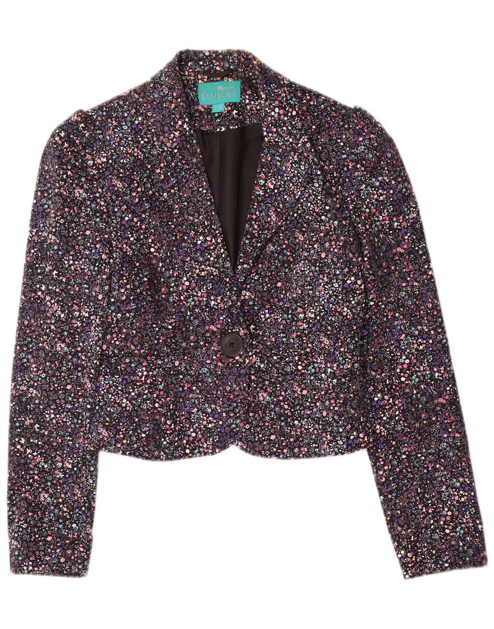 Jaqueta blazer feminina Monsoon Crop 1 botão Reino Unido 8 pequena floral multicolorida