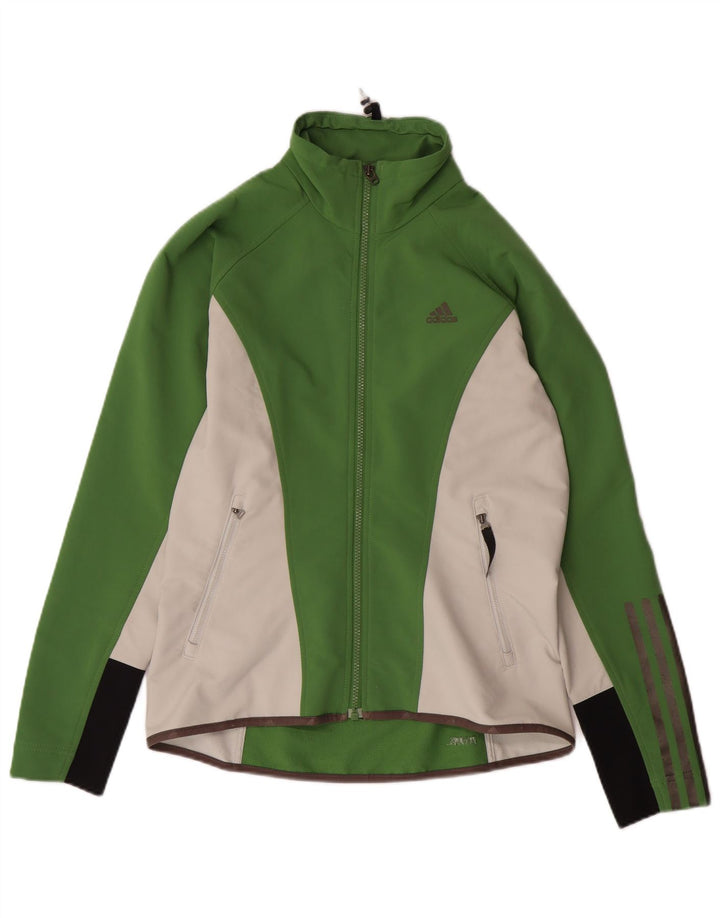 Adidas Womens Climalite Tracksuit Top Jacket UK 14 Médio Verde Poliéster