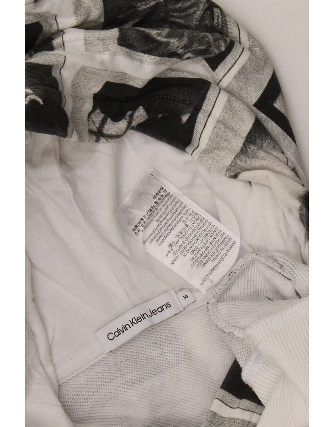 Calvin Klein Jeans Meninos moletom com capuz gráfico 13-14 anos cinza patchwork