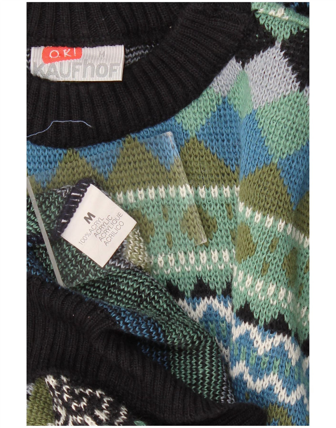 Suéter masculino VINTAGE com gola redonda, médio multicolorido geométrico