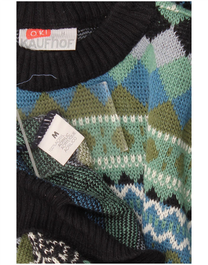 Suéter masculino VINTAGE com gola redonda, médio multicolorido geométrico