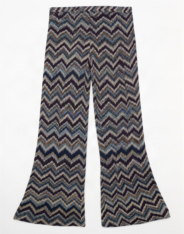 Calça feminina vintage flare casual W26 L30 Chevron multicolorido
