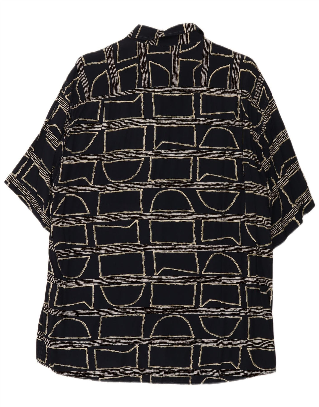 Camisa masculina vintage de manga curta grande preta geométrica