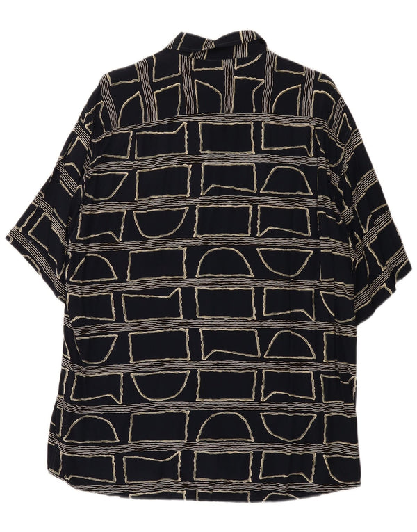 Camisa masculina vintage de manga curta grande preta geométrica