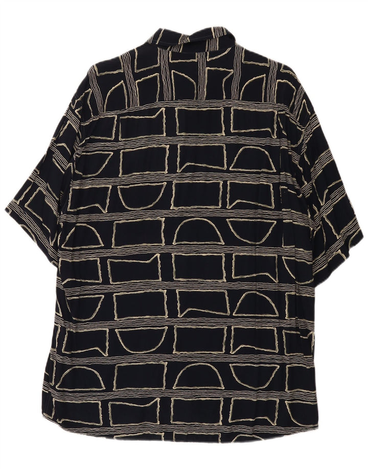 Camisa masculina vintage de manga curta grande preta geométrica