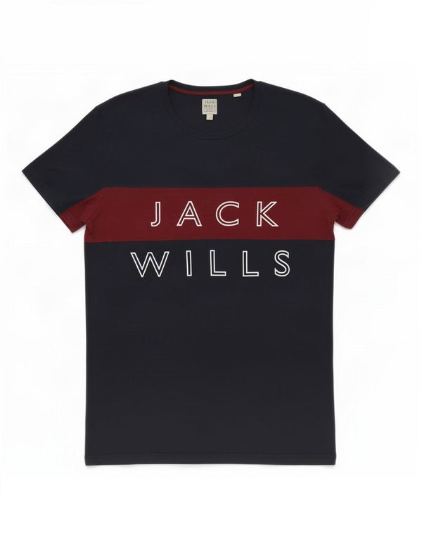 Camiseta gráfica masculina Jack Wills Top pequeno bloco colorido azul marinho
