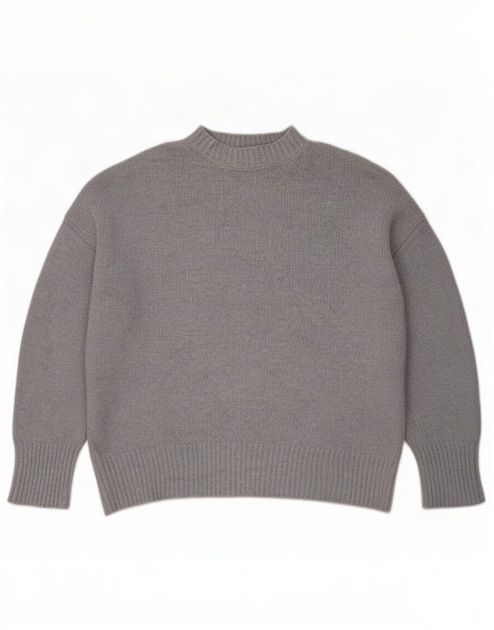Zara Suéter feminino oversized com gola redonda Reino Unido 10 pequeno azul poliéster
