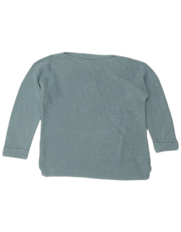 Suéter feminino com gola canoa White Stuff UK 14 algodão listrado azul grande