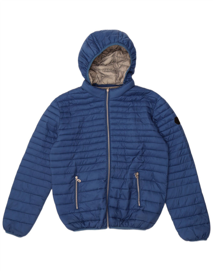Jaqueta masculina acolchoada com capuz Trussardi UK 40 grande azul nylon