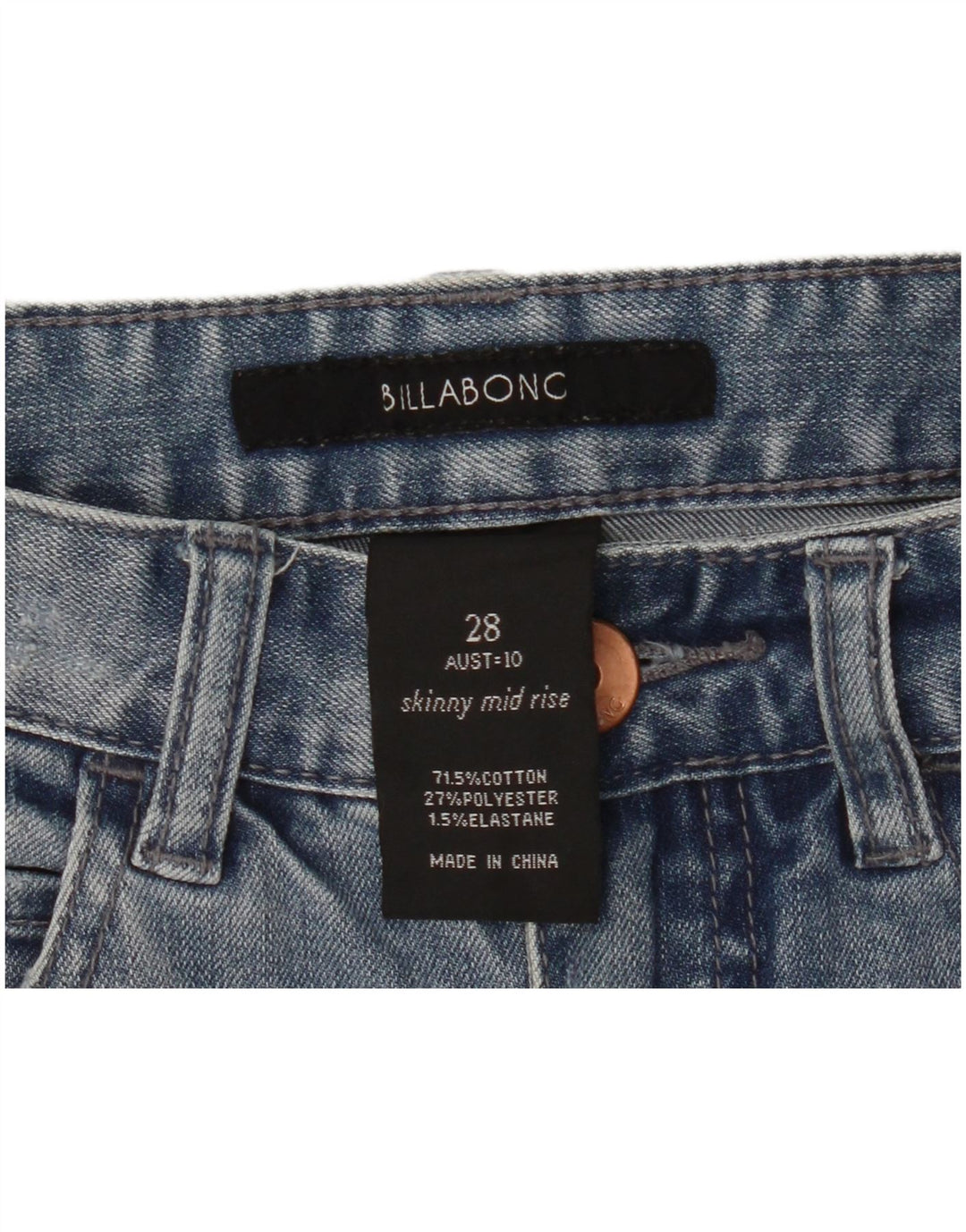 Calça jeans skinny feminina BILLABONG cintura média W28 L29 algodão azul