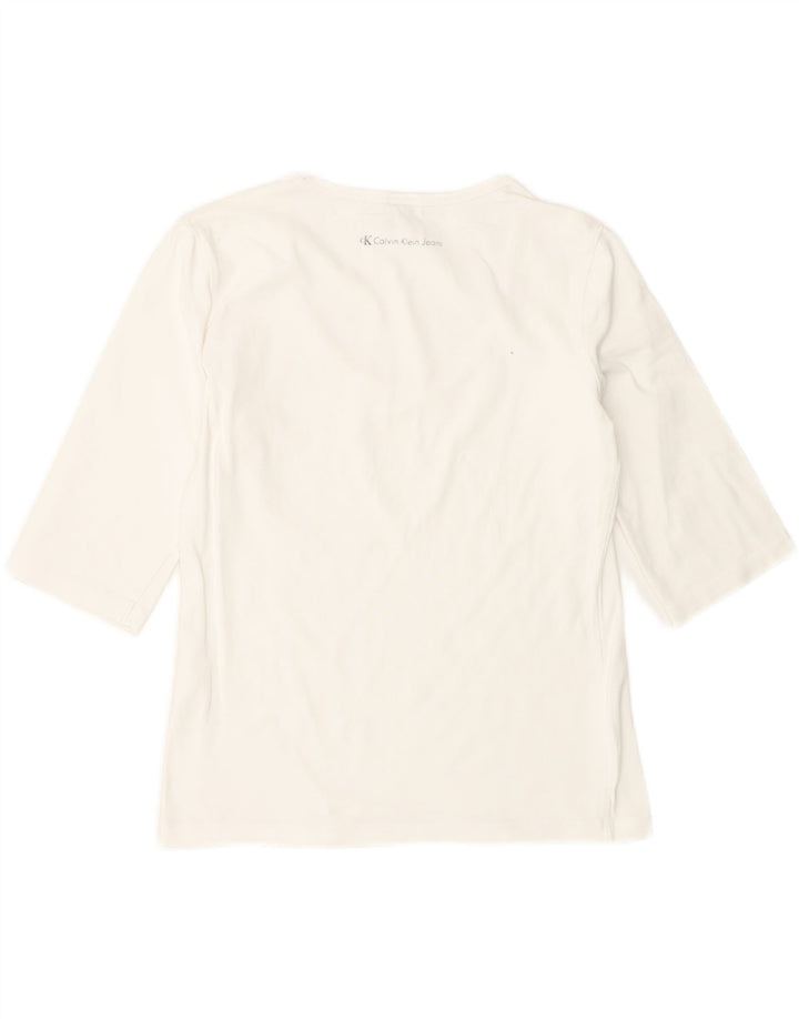 Camiseta feminina estampada CALVIN KLEIN JEANS Reino Unido 14 grande branca
