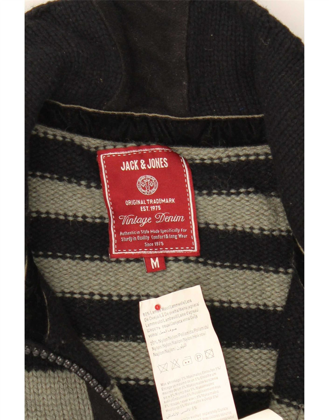 Jack & Jones Suéter masculino militar com zíper completo listrado preto médio