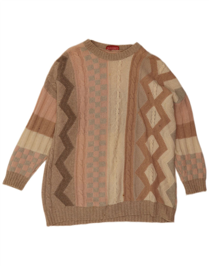 Stefanel Suéter masculino com gola canoa 2XL geométrico multicolorido