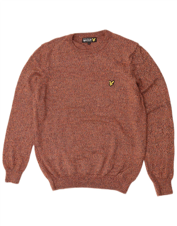 Lyle & Scott Suéter masculino com gola redonda, grande lã manchada marrom