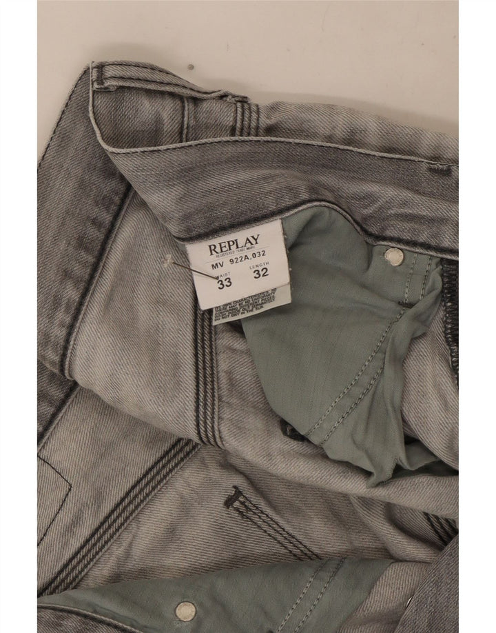 Replay Jeans masculino desgastado reto W33 L32 algodão cinza