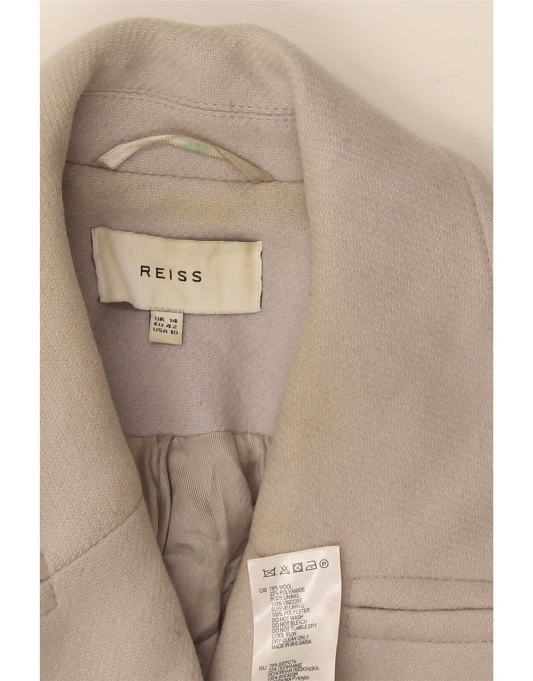 Casaco feminino Reiss curto com peito duplo Reino Unido 14 grande lã cinza