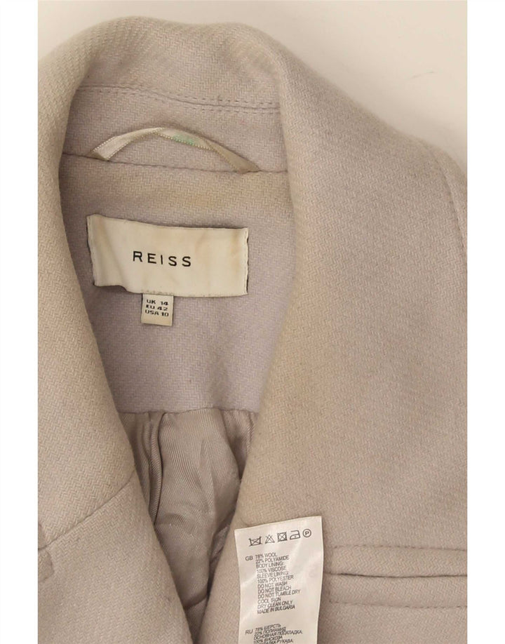 Casaco feminino Reiss curto com peito duplo Reino Unido 14 grande lã cinza