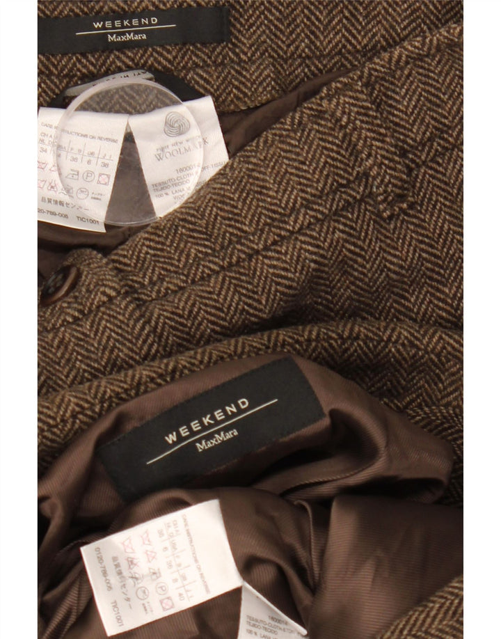 Max Mara terno de fim de semana feminino de 2 peças Reino Unido 8 pequeno W28 L33 espinha de peixe marrom