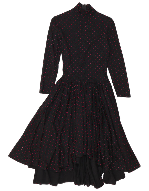 Vestido maxi feminino vintage de manga comprida UE 38 médio preto bolinhas lã