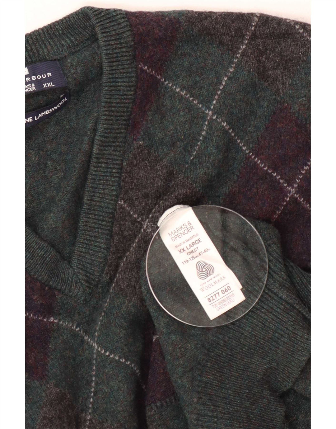 Suéter masculino Marks & Spencer Blue Harbor com decote em V 2XL verde