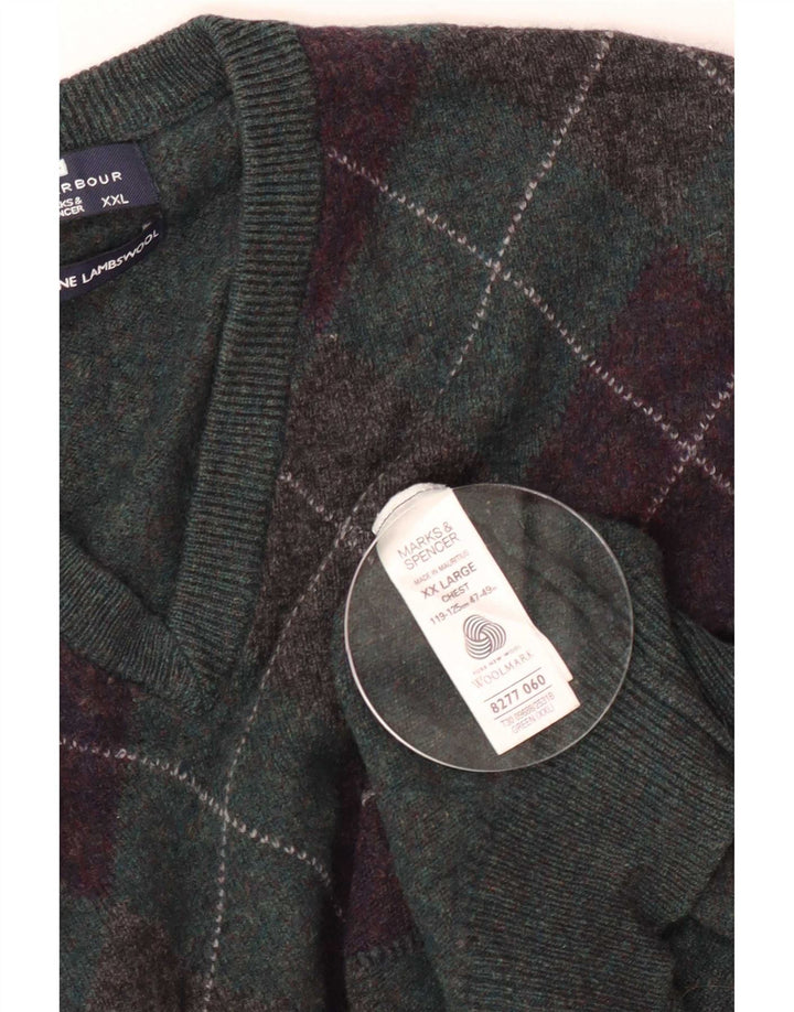 Suéter masculino Marks & Spencer Blue Harbor com decote em V 2XL verde