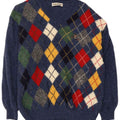 Suéter masculino Burlington com decote em V azul médio Argyle/Diamante lã nova