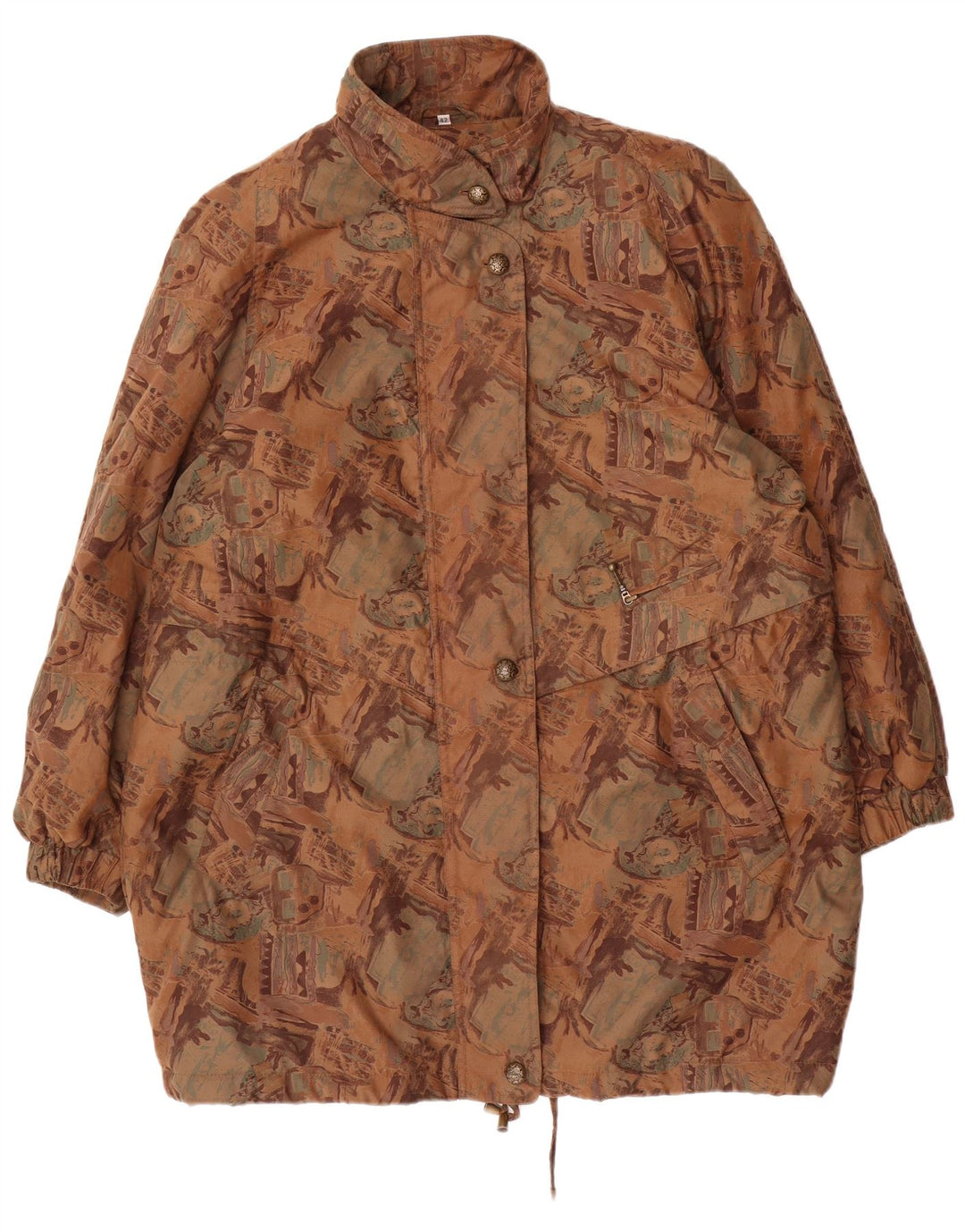 Capa de chuva feminina VINTAGE com ajuste solto e padrão abstrato UE 42 grande marrom