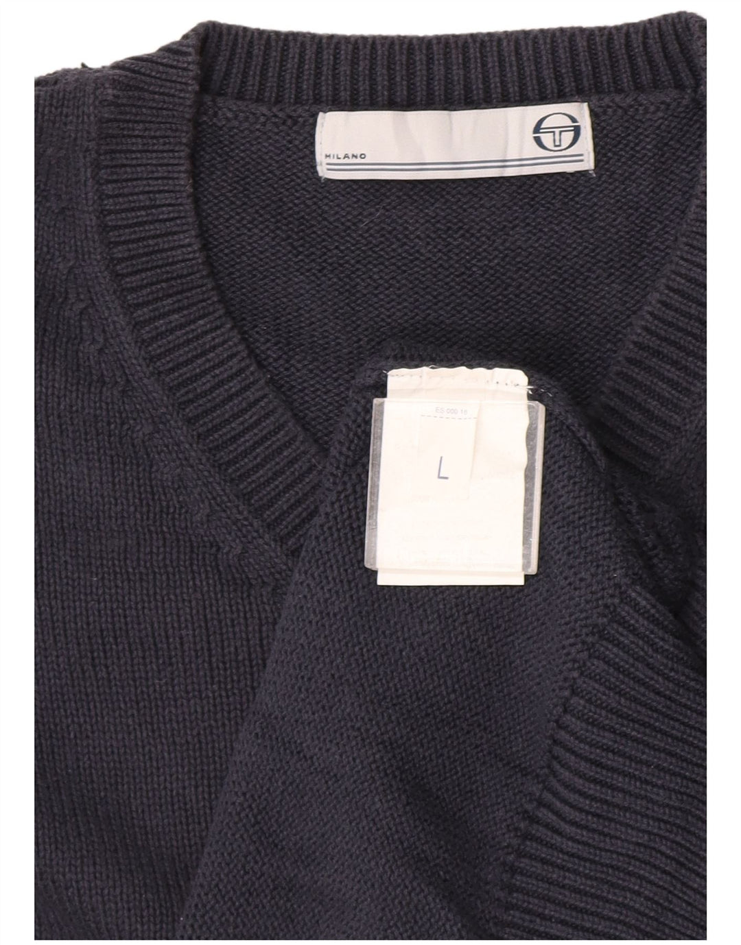 Suéter masculino Sergio Tacchini com decote em V grande algodão azul marinho
