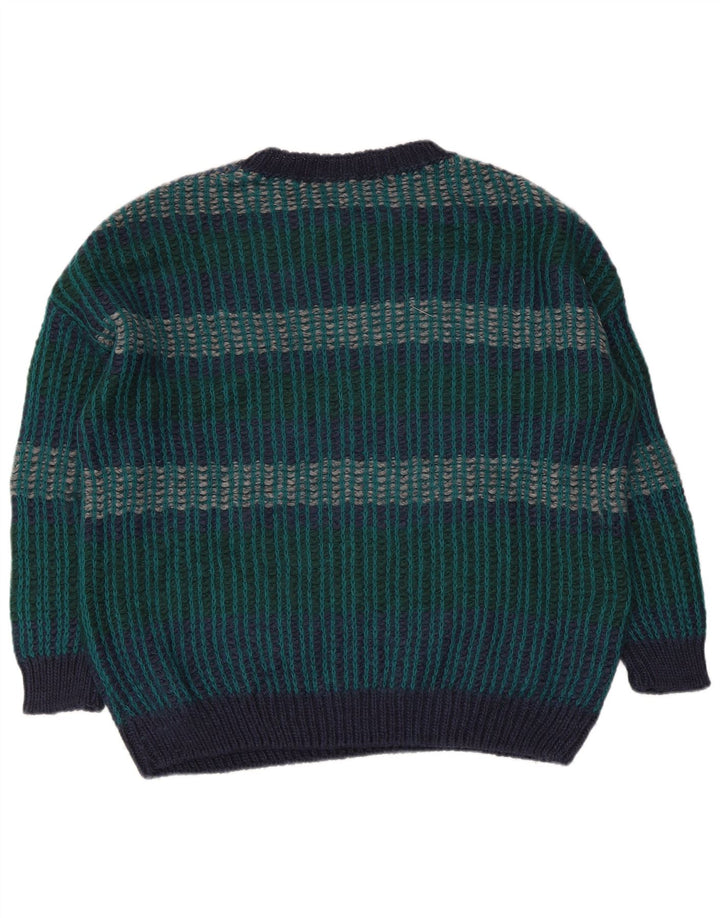 Suéter masculino vintage com gola redonda XL listrado multicolorido