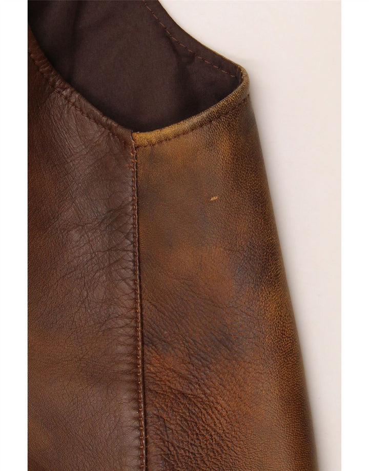Colete de couro masculino vintage couro marrom médio