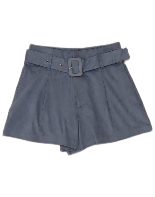 Zara Shorts feminino de cintura alta com perna larga e cintura alta, pequeno W26 azul poliéster