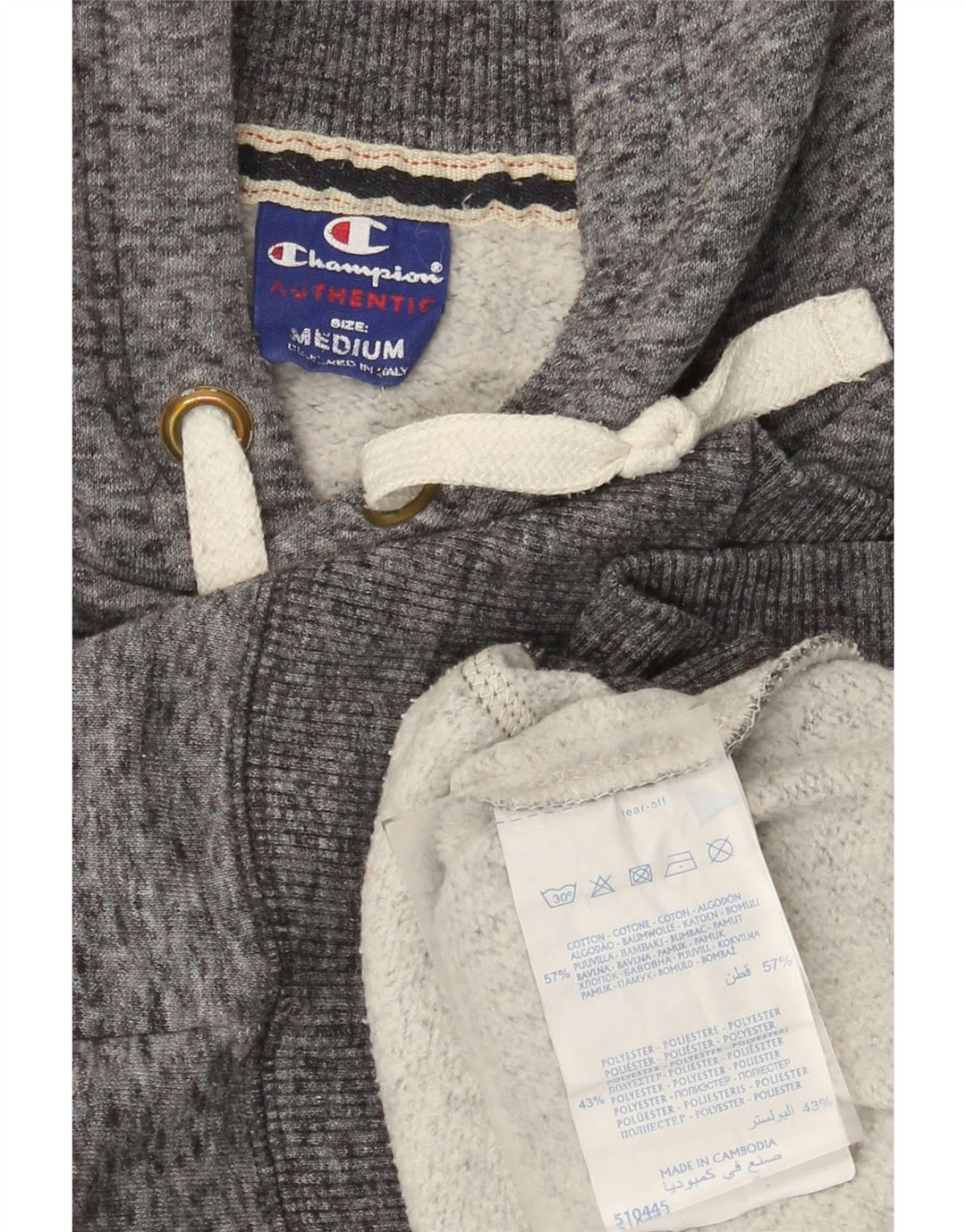 Jumper masculino com capuz gráfico Champion algodão manchado cinza médio