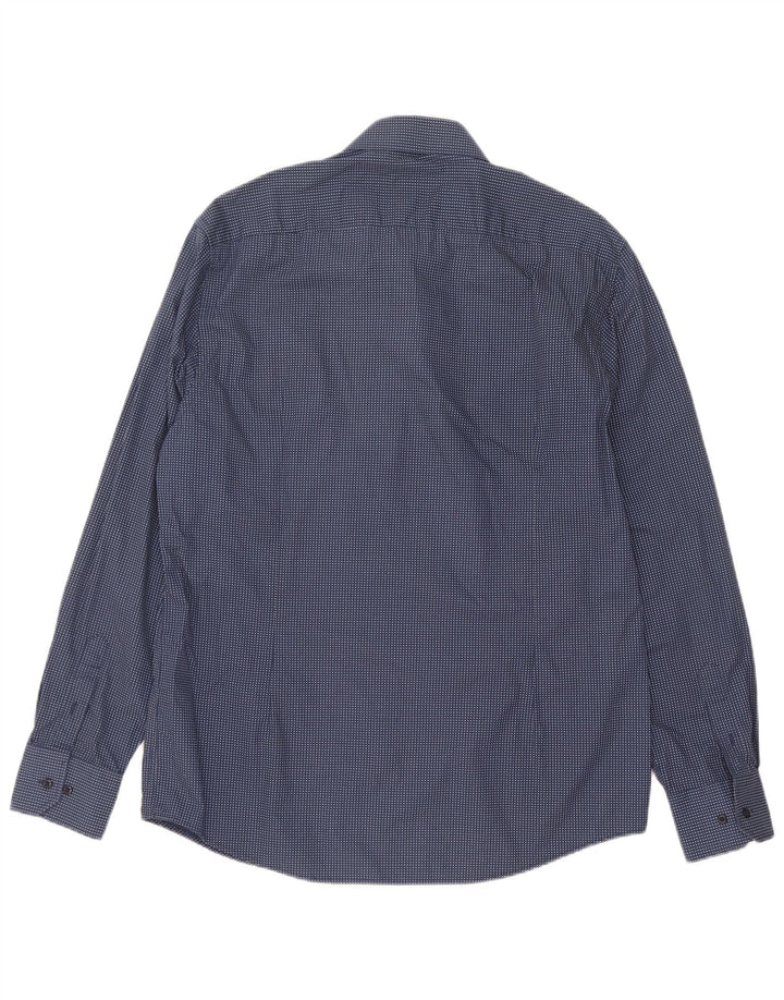 Camisa masculina Coveri tamanho 43 44 XL algodão manchado azul
