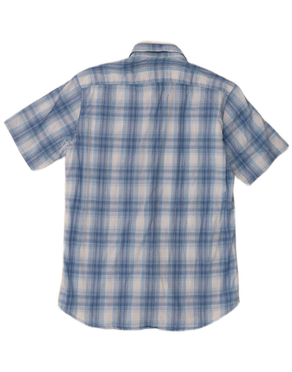 Camisa masculina Carrera de manga curta regular fit médio azul xadrez algodão
