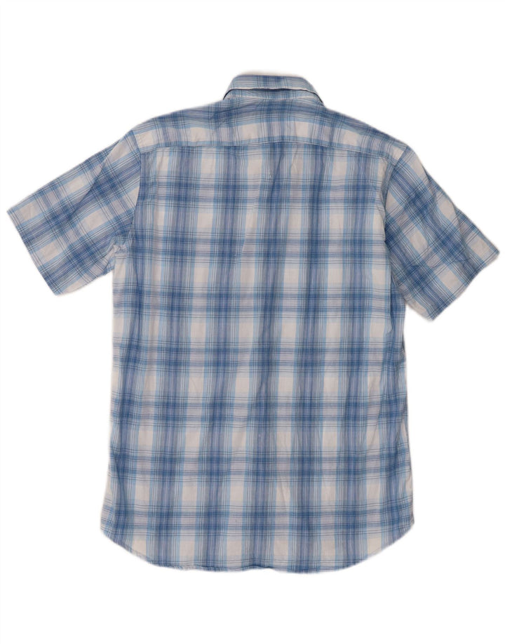 Camisa masculina Carrera de manga curta regular fit médio azul xadrez algodão
