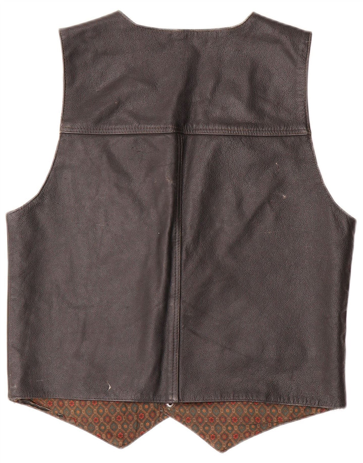 Colete de couro masculino vintage pequeno couro preto