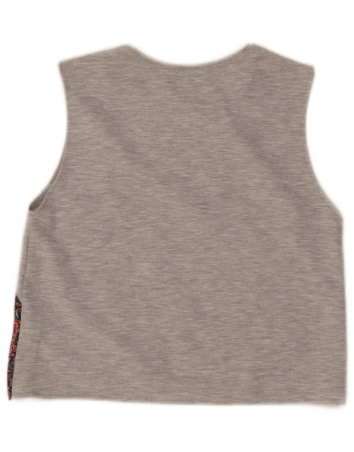 Colete feminino Zara Top UK 10 pequeno poliéster floral cinza