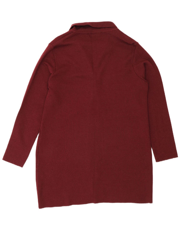 Suéter cardigã feminino Zara Longline Reino Unido 16 grande lã cor de vinho