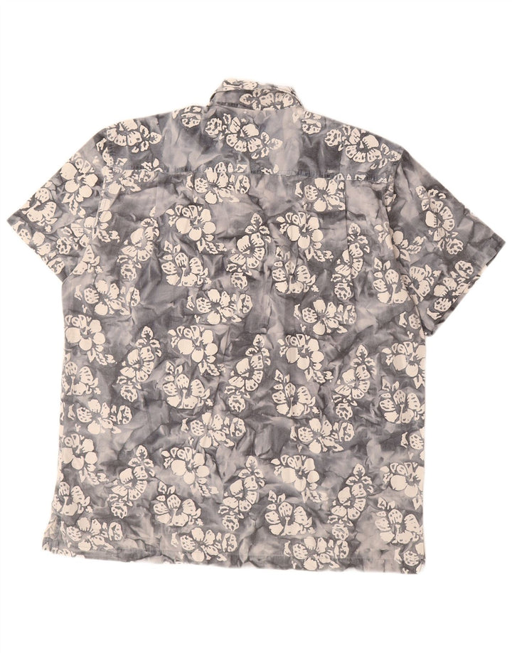 Camisa masculina vintage de manga curta 2XL algodão floral cinza