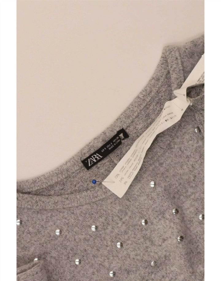 Vestido básico feminino de manga comprida Zara UK 10 pequeno poliéster cinza