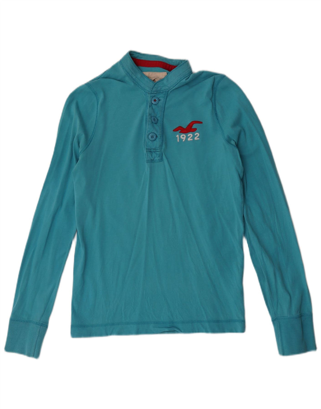 Top feminino Hollister de manga comprida UK 10 algodão azul pequeno